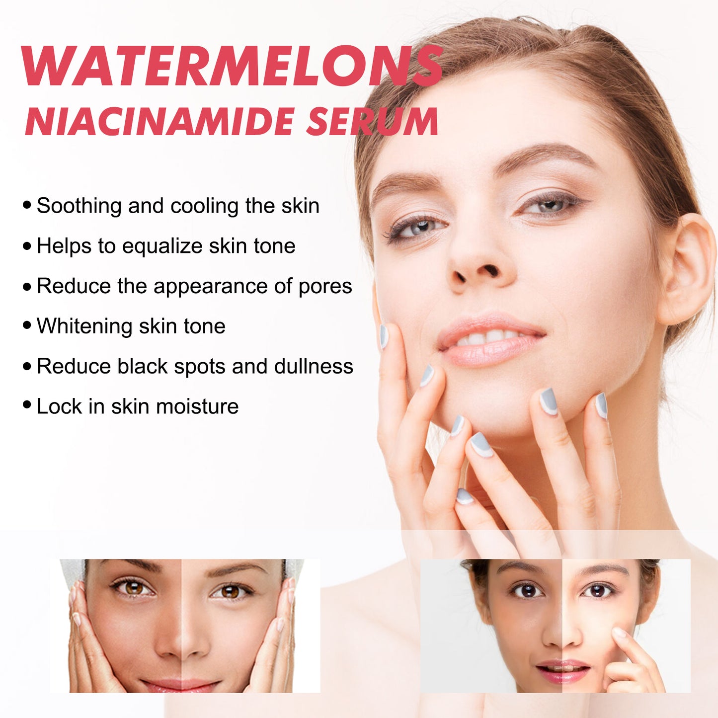 EELHOE Watermelons Niacinamide Serum, Dilute Spots Firming Haun White Skin Hydrating Moisture Essence