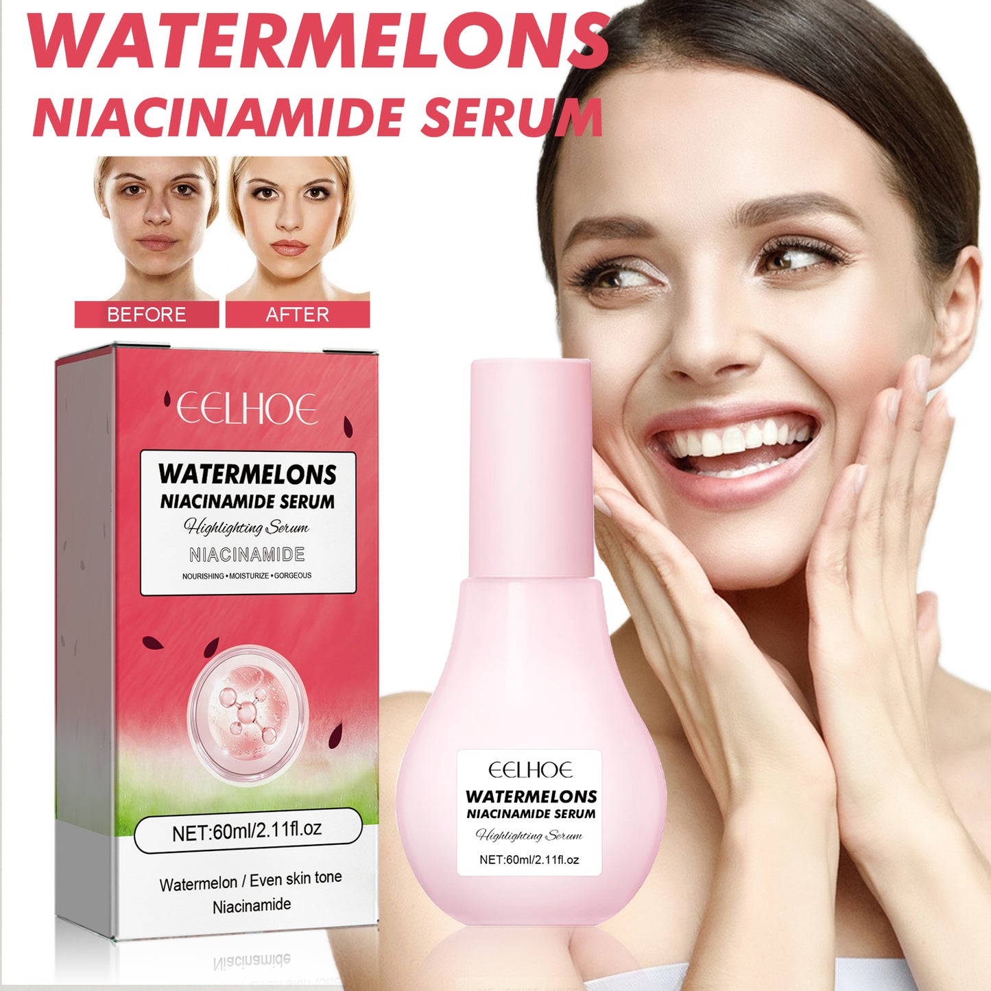 EELHOE Watermelons Niacinamide Serum, Dilute Spots Firming Haun White Skin Hydrating Moisture Essence